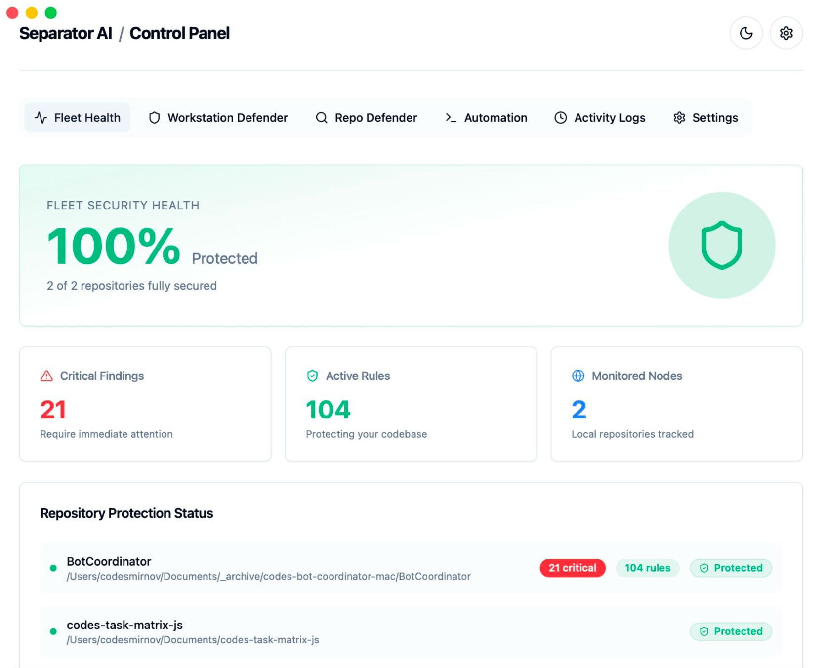 Separator AI Control Panel